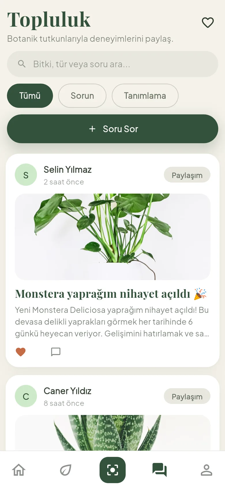Topluluk akışı: paylaşımlar, arama ve kategori süzgeci (örnek ekran)